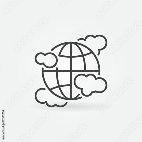 Earth Globe with Clouds linear vector concept icon