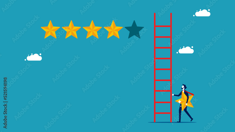 Determine the rating level. business people hold stars for popularity vector