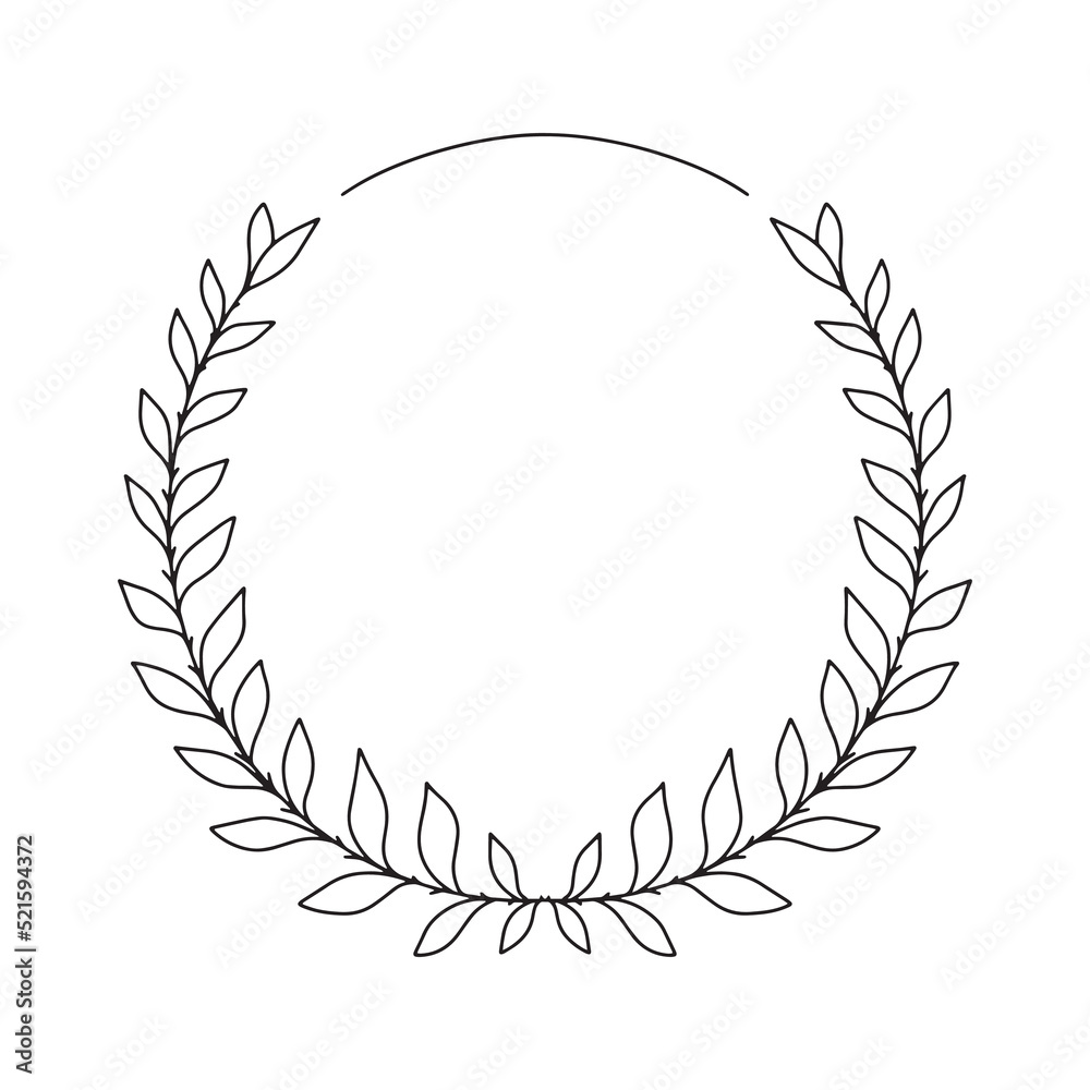 Hand drawn vector laurel wreath. Botanical round frame for invitations, posters, greeting cards, web, menu. Floral frame with laurel branches.