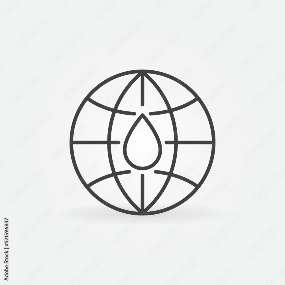 Earth Globe with Water Drop outline vector concept icon Earth Globe with Water Drop outline vector concept icon