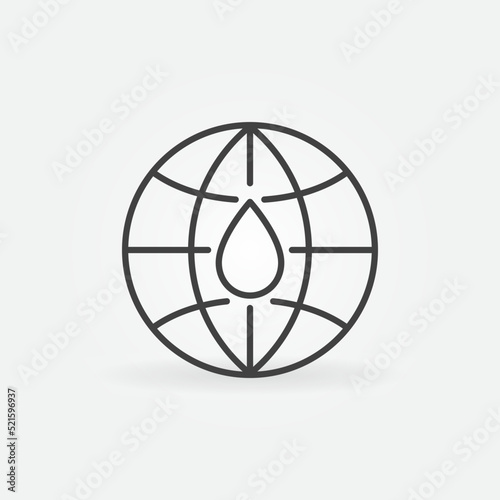 Earth Globe with Water Drop outline vector concept icon