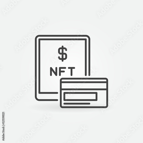 NFT Purchase outline icon. Vector Tablet and Bank Card line symbol