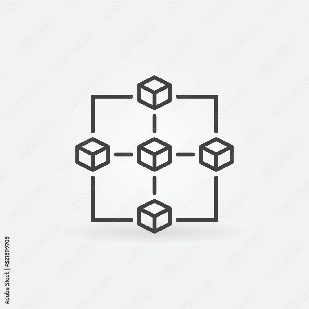 Block Chain vector concept line icon - Five Blockchain Blocks sign