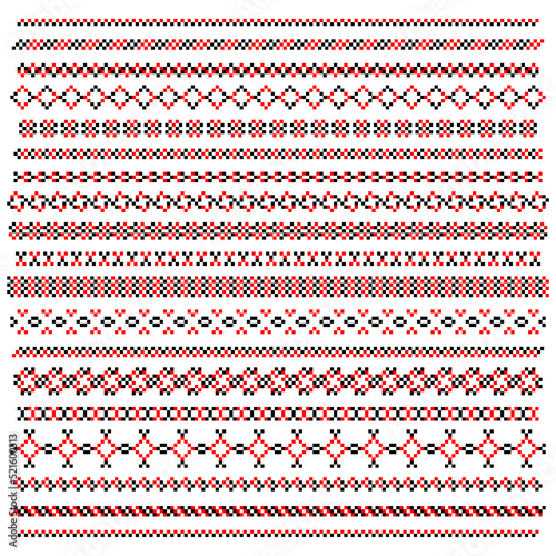 Traditional Ukrainian knitted embroidery art, ethnic border ornament vyshyvanka