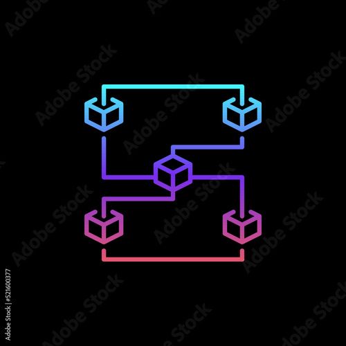 Blockchain with 5 Blocks vector outline concept colored icon or sign