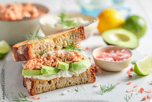 Crunchy and homemade sandwich made of fresh indiegrends. photo