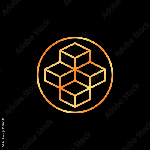 Blockchain vector thin line concept golden icon or sign
