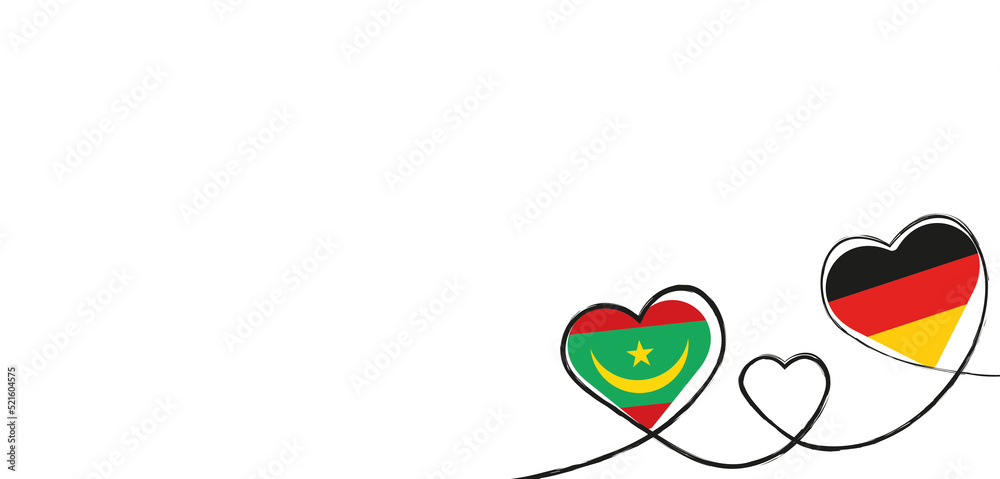 Drei Herzen mit der Fahne von Deutschland und Mauretanien