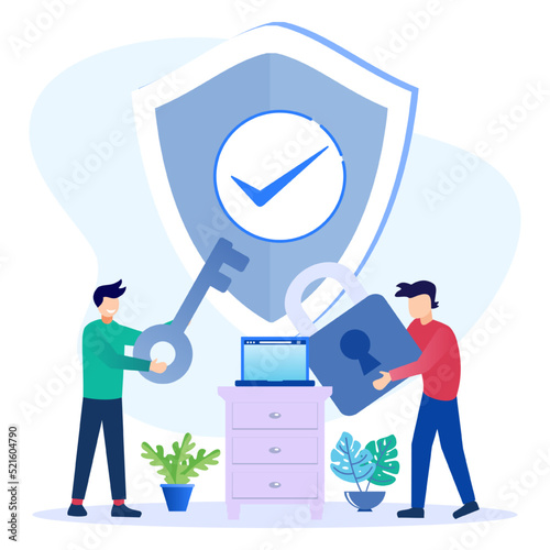 Illustration vector graphic cartoon character of data protection