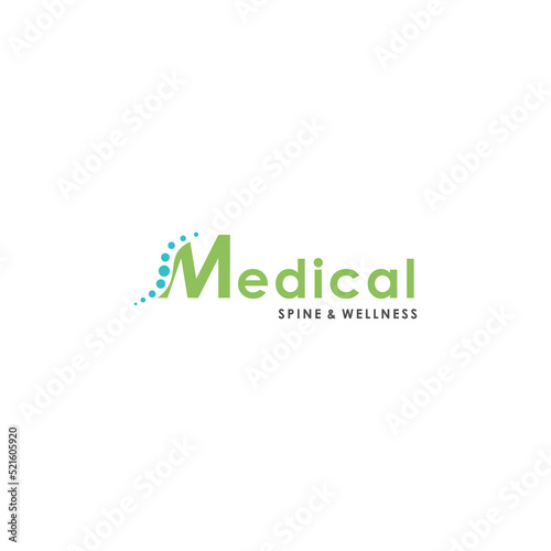 medical spine wellness logo design.DNA genetic molecule vector template.letter m logo and biotechnology logotype