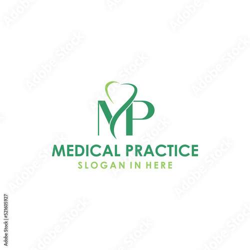 medical practice logo design with letter MP concept vector