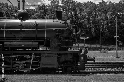 French old and vintage steam engine at the train station in Chagny, built in Le Creusot