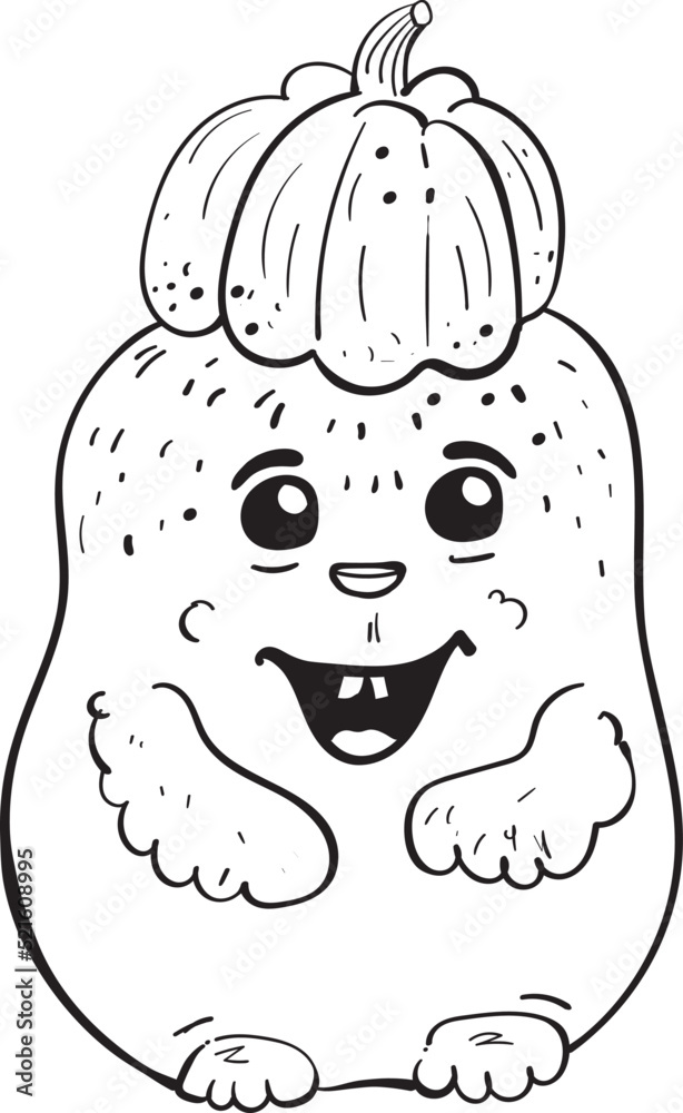 Cute monster with pumpkin on his head coloring page Cute monster with pumpkin on his head coloring page