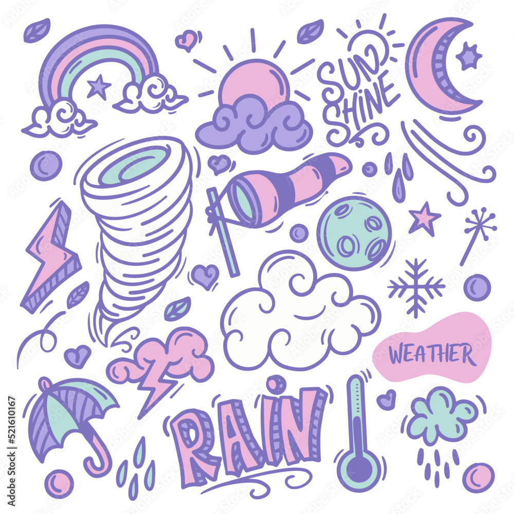 Weather elements hand drawn doodle