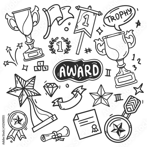 Award elements hand drawn doodle coloring