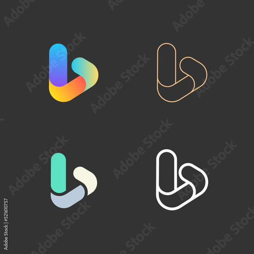 Letter B logo vector set. Abstract icons, signs, logotypes in different styles isolated on black background. photo