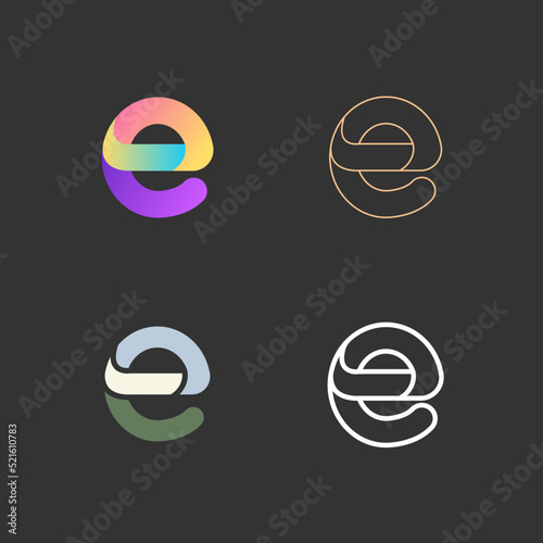 Set of letters E from abstract multicolors shapes and lines. Template elements. Vector logo design.