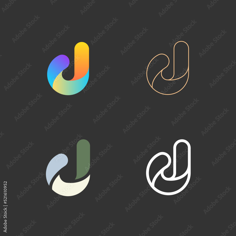 Fototapeta premium Set of letters D from abstract multicolors shapes and lines. Template elements. Vector logo design.