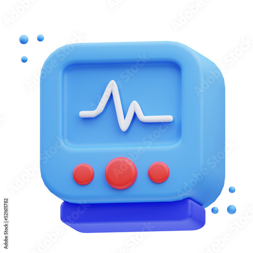 Medical set, patient monitor Icon, 3d illustration