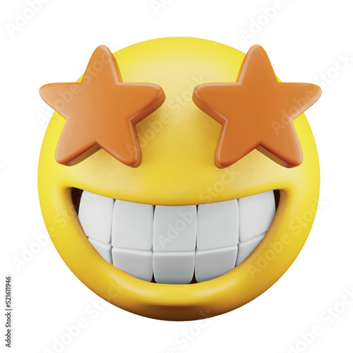 Star struck emoji face 3d rendering isometric icon.