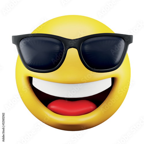 Sunglasses emoji face 3d rendering isometric icon.
