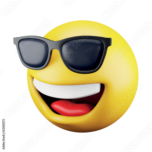 Sunglasses emoji face 3d rendering isometric icon.