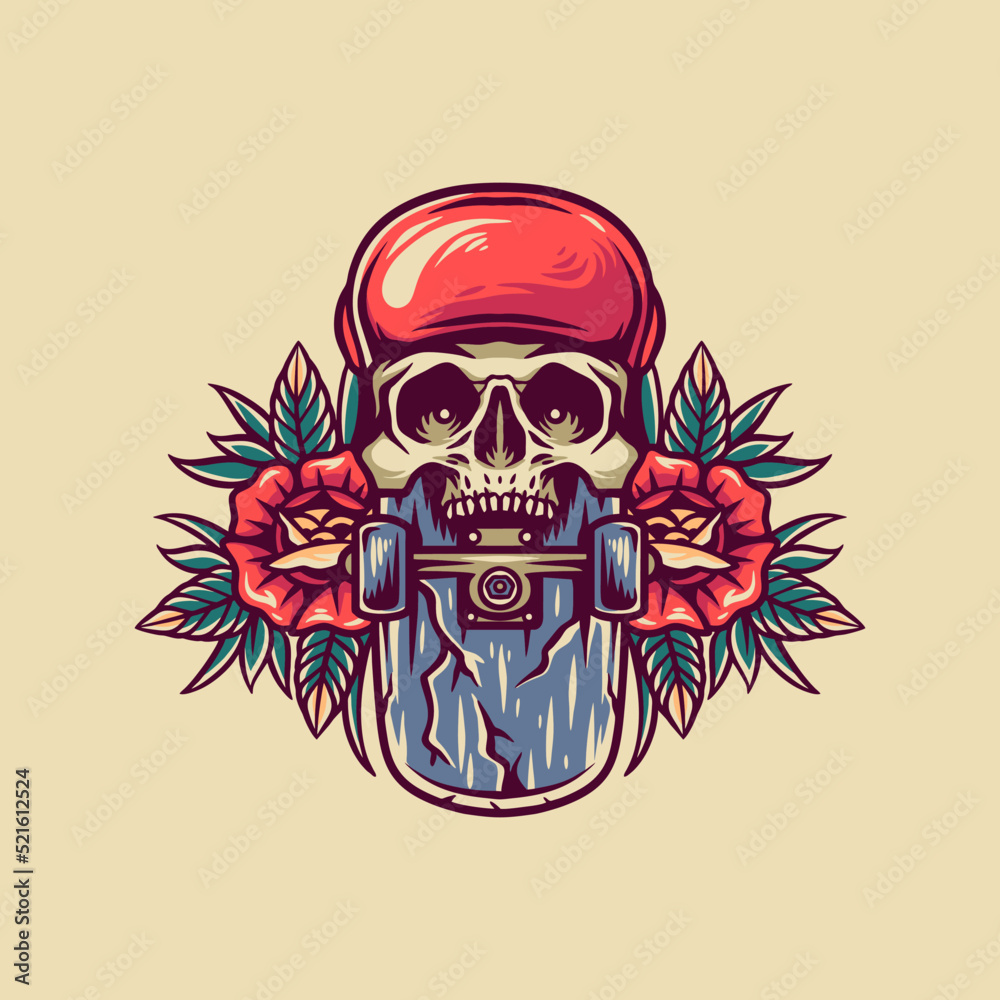 Skull Skateboard Retro Illustration Skull Skateboard Retro Illustration