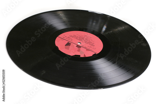Vintage vinyl record player on a white background