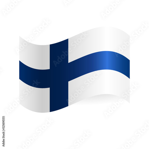 The flag of Finland. Blue cross on white. Waving the flag of Finland. Illustration. The Finnish flag waving with the wind.