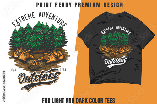 Camping design for outdoor illustration in vintage style. Ideal for sticker, print, and tshirt design