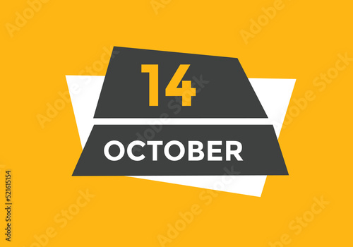 october 14 calendar reminder. 14th october daily calendar icon template. Calendar 14th october icon Design template. Vector illustration 
