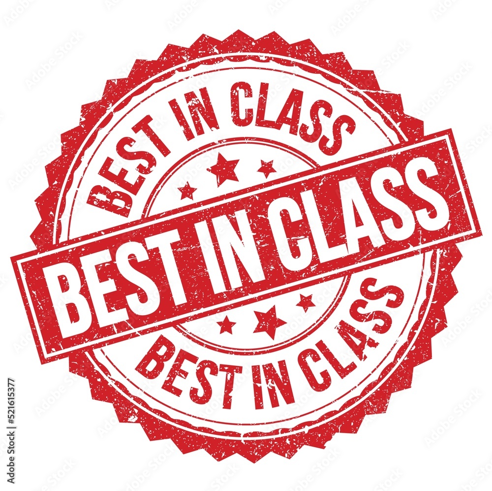 BEST IN CLASS text on red round stamp sign