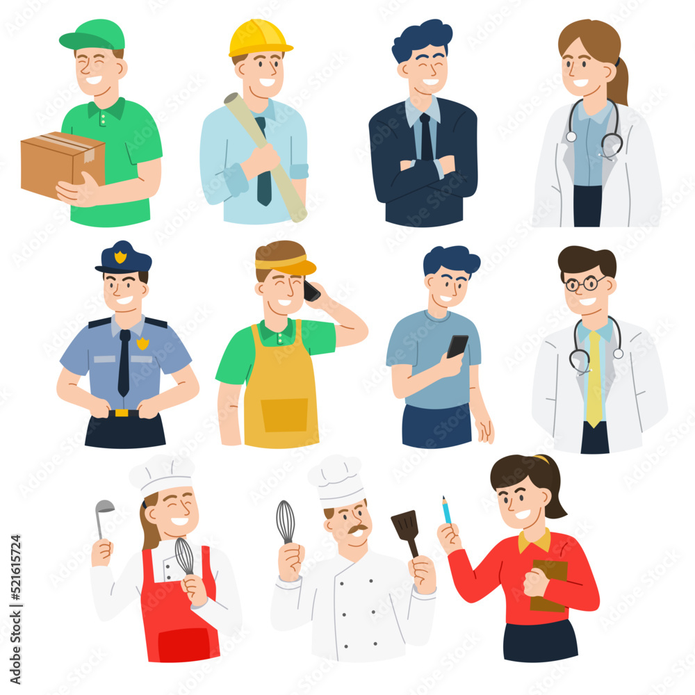 Occupation Collection, Workers in the uniform. Flat Vector Profession set. Occupation Collection, Workers in the uniform. Flat Vector Profession set.