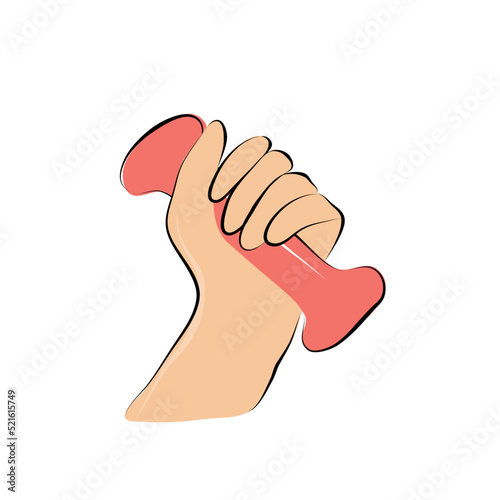 Vector isolated hand with dumbbells on a white background. Healthy lifestyle. Colorful flat illustration.