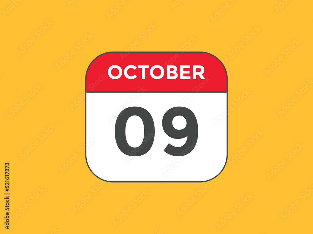 october 9 calendar reminder. 9th october daily calendar icon template. Calendar 9th october icon Design template. Vector illustration
