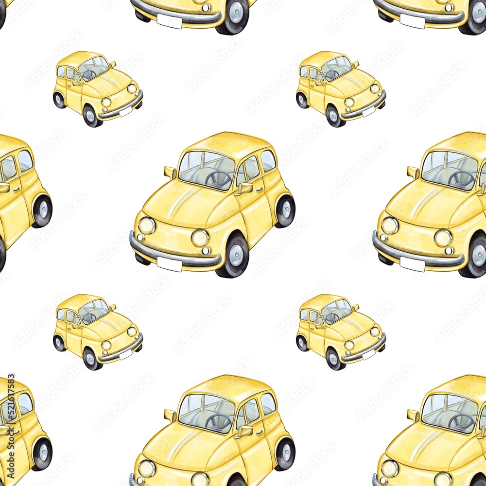 pattern with cars. Children's pattern with colorful cars. Print with machines for textiles, wallpaper in the children's room. Pattern for wrapping paper, postcard, poster.