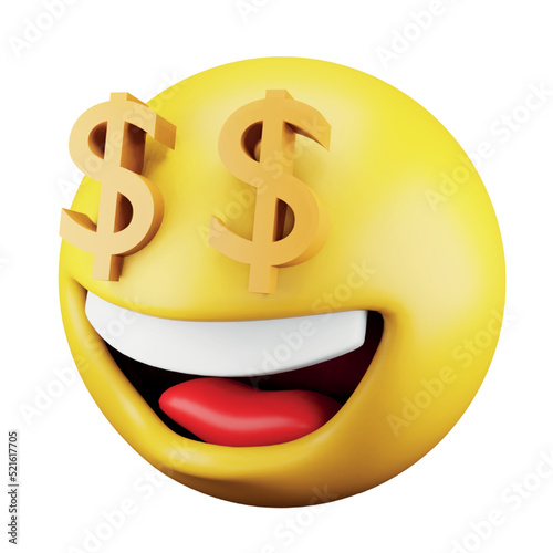 Dollar emoji face 3d rendering isometric icon.