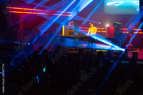 Dj playing techno music on the live night concert in summer © Solid photos