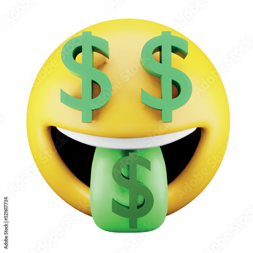 Dollar emoji face 3d rendering isometric icon.