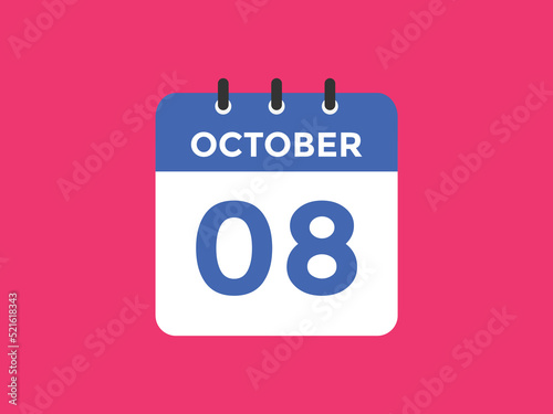 october 8 calendar reminder. 8th october daily calendar icon template. Calendar 8th october icon Design template. Vector illustration
