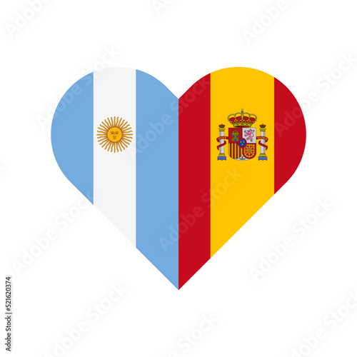 unity concept. heart shape icon with argentina and spain flags. vector illustration isolated on white background