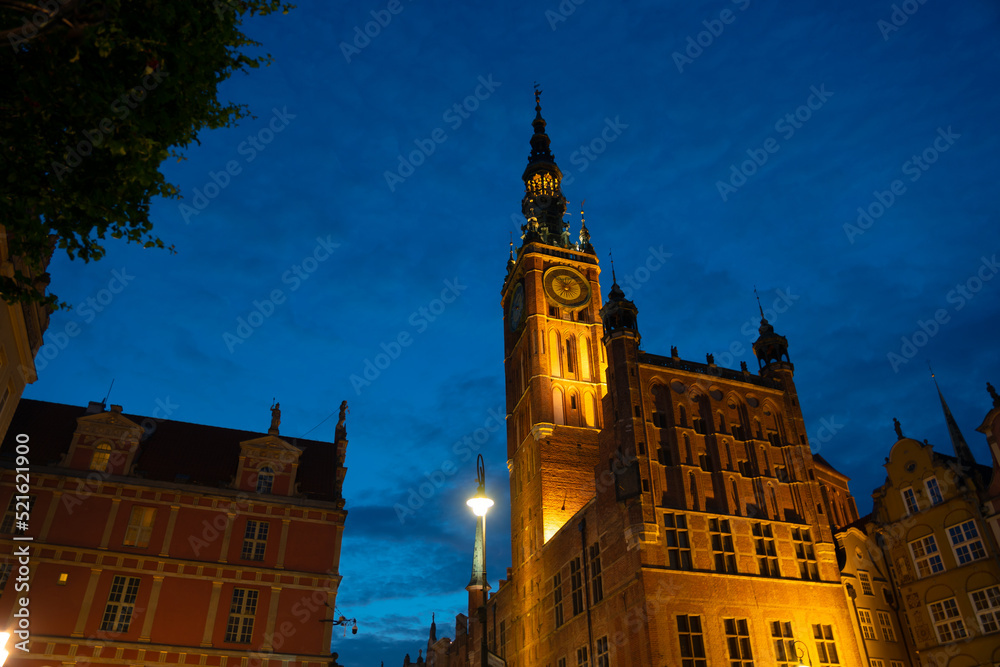Scenic summer evening panorama of the architectural Old Town of GDANSK, POLAND