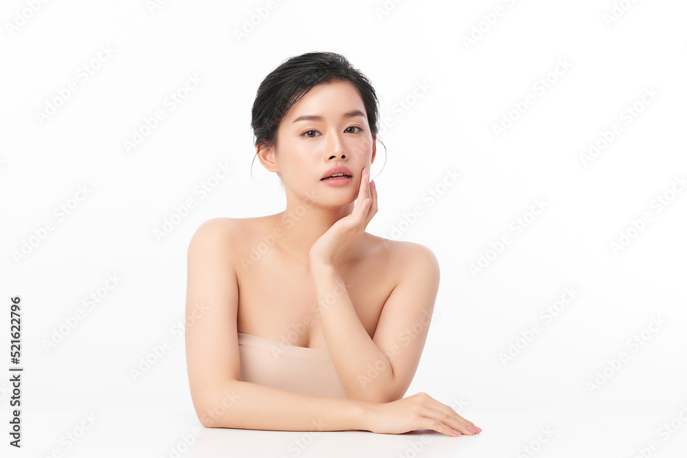Beautiful young asian woman with clean fresh skin on white background, Face care, Facial treatment, Cosmetology, beauty and spa, Asian women portrait. Beautiful young asian woman with clean fresh skin on white background, Face care, Facial treatment, Cosmetology, beauty and spa, Asian women portrait.