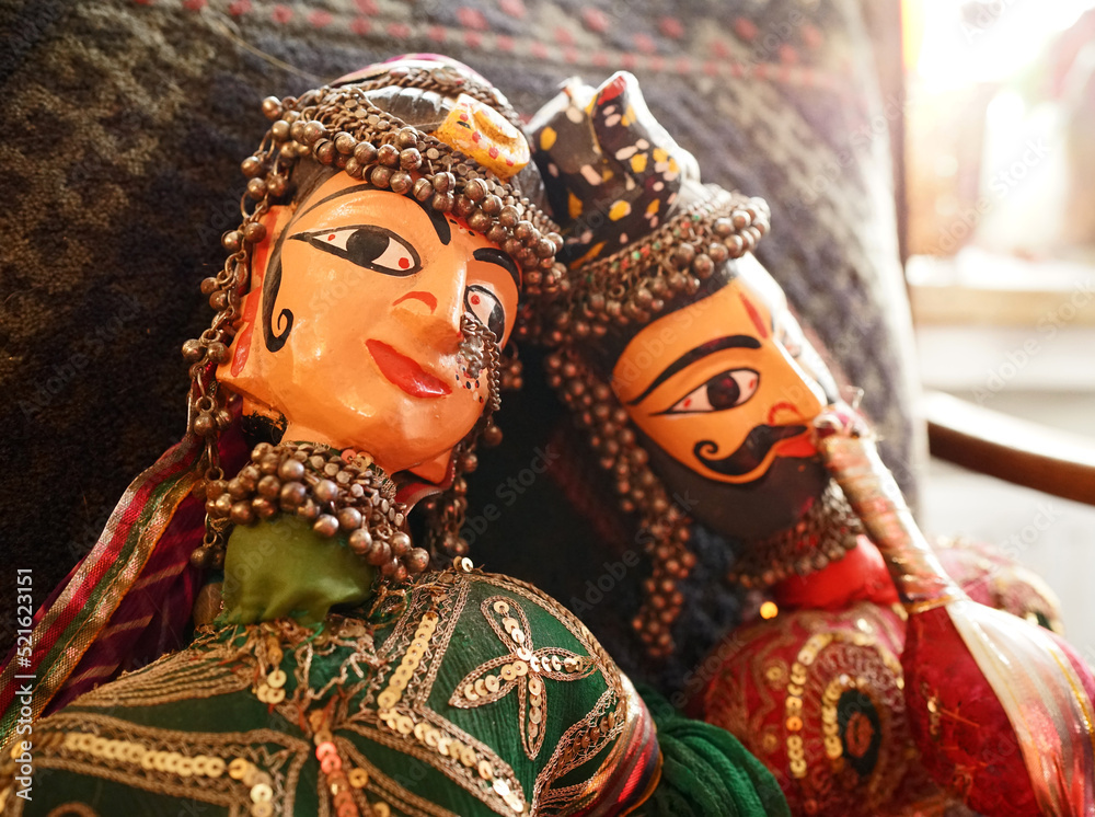 The heads of two original traditional Indian Folk Art Puppets. They are repaired, since the heads fell almost from the bodies when we found them