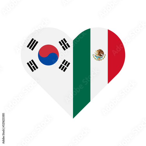 friendship concept. heart shape icon with south korean and mexico flags. vector illustration isolated on white background