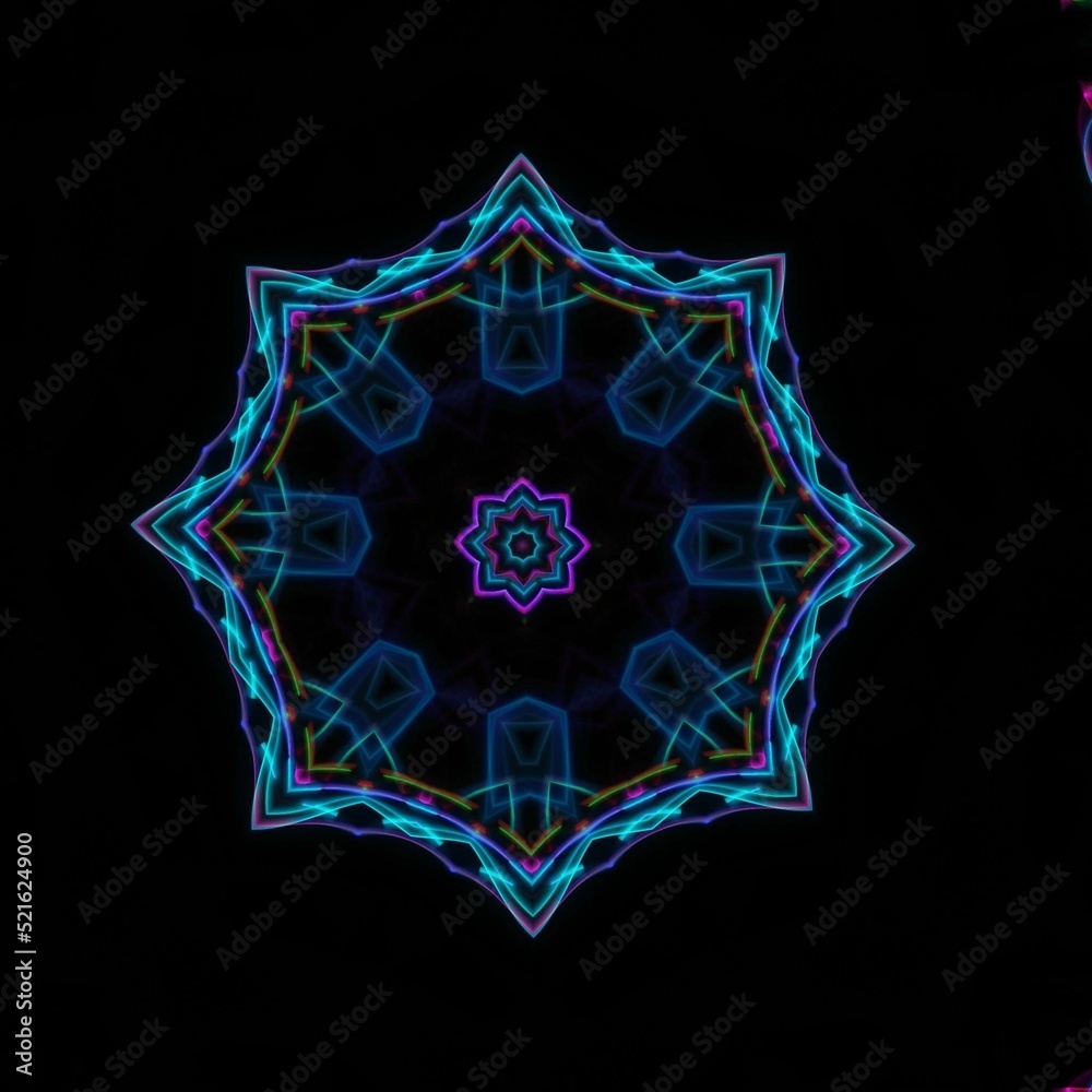 Circle pattern petal flower of mandala with multi color,Vector floral mandala relaxation patterns unique design with black background,Hand drawn pattern,concept meditation and relax