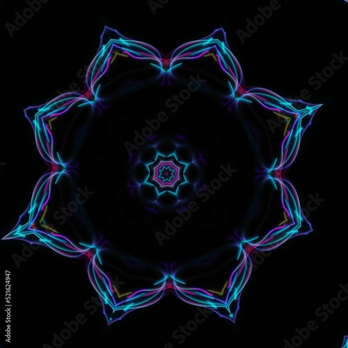 Circle pattern petal flower of mandala with multi color,Vector floral mandala relaxation patterns unique design with black background,Hand drawn pattern,concept meditation and relax photo