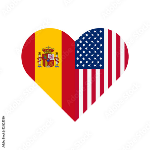 unity concept. heart shape icon with american and spain flags. vector illustration isolated on white background