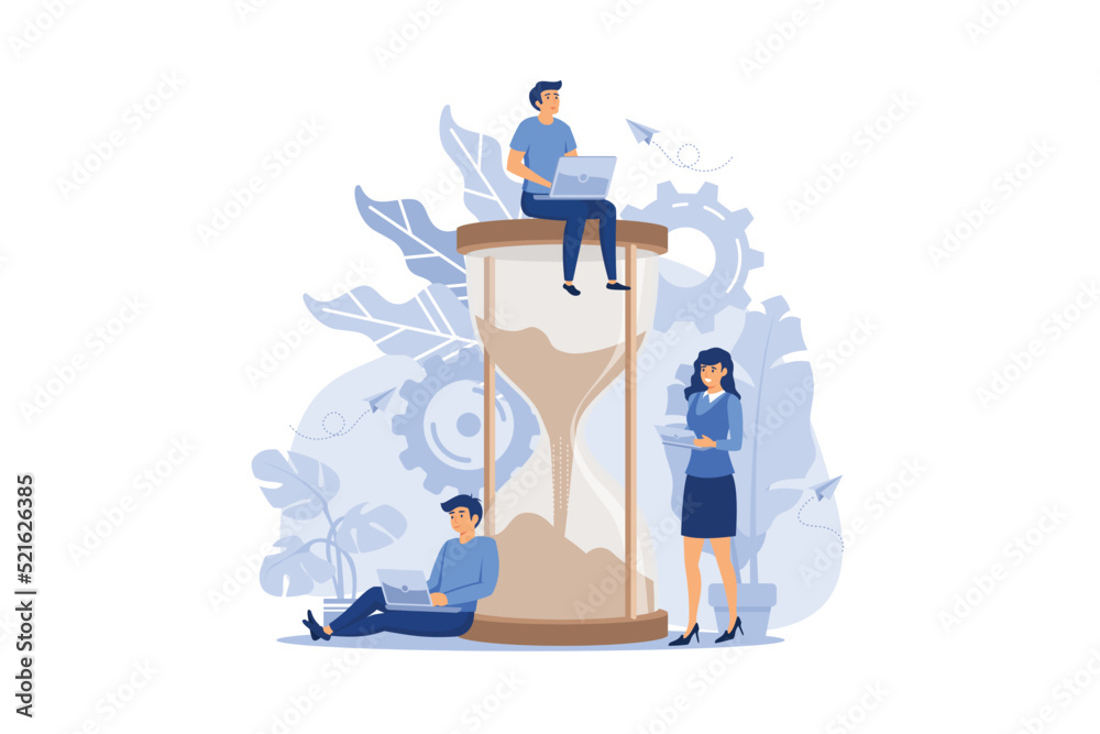 hourglass on white background, time management concept, quick response. flat design modern illustration