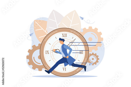 work time management concept, quick response, people rush to do everything at work, time is running out, rewind time. flat design modern illustration
